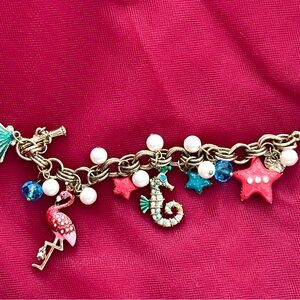 Betsey Johnson Topical Ocean/Beach Glam Starfish Seahorse Charm Bracelet